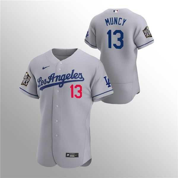 Men's Los Angeles Dodgers #13 Max Muncy Grey 2020 World Series Bound stitched MLB Jersey